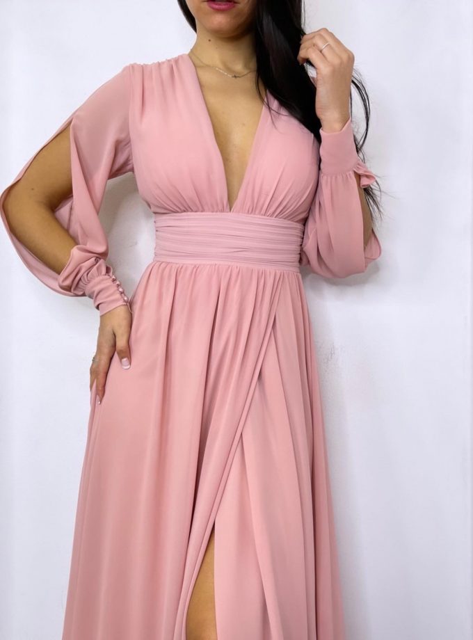 Vestido Gasa Aberturas Mangas