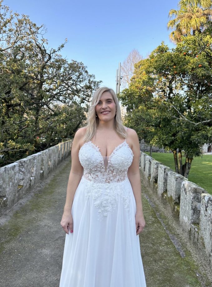 Vestido Novia Transparencias Flores Tirantes