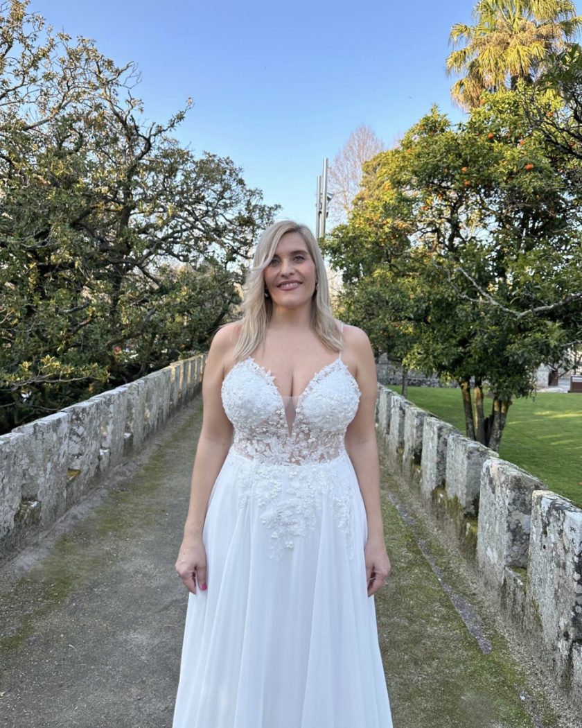 Vestido Novia Transparencias Flores Tirantes - Imagen 5