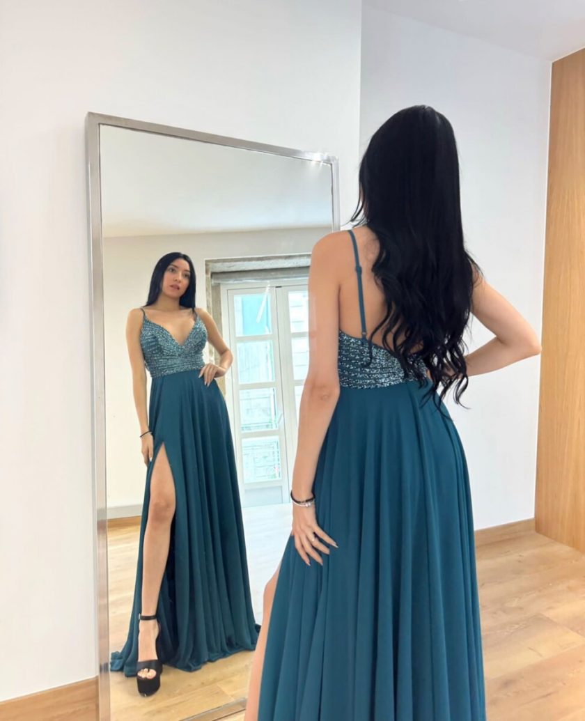 Vestido Gasa Brillos Pecho - Imagen 15
