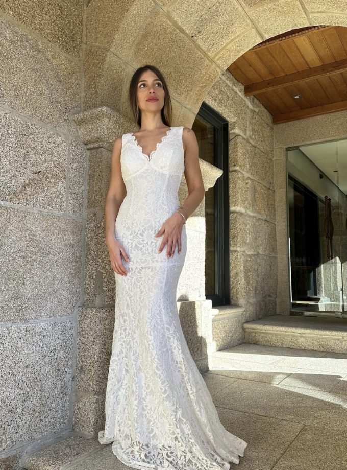Vestido Encaje Sirena Espalda Novia