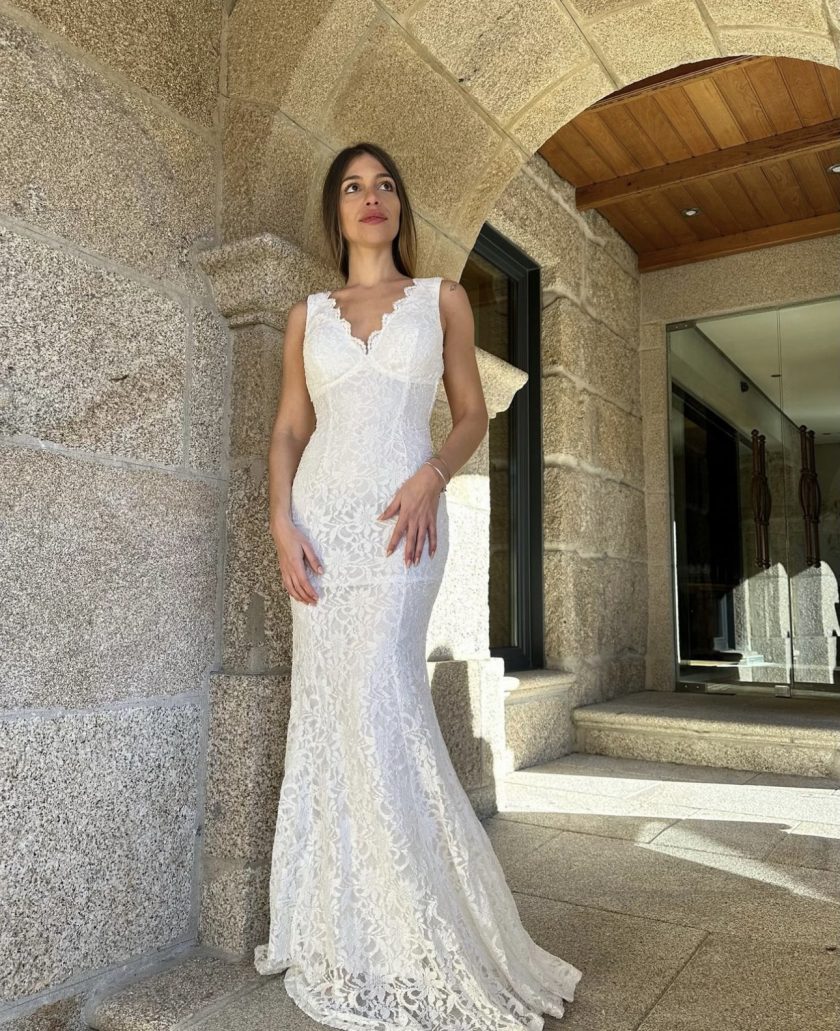Vestido Encaje Sirena Espalda Novia