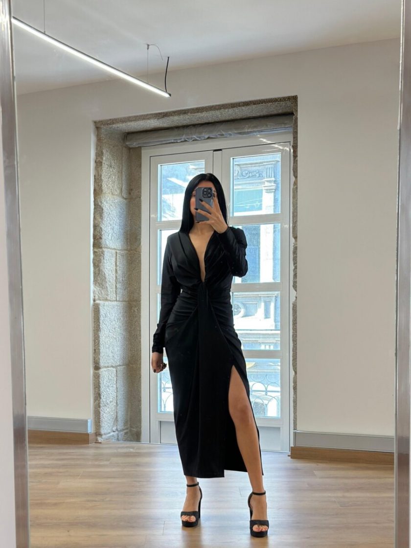 Vestido Seda Escote Nudo Mangas - Imagen 17