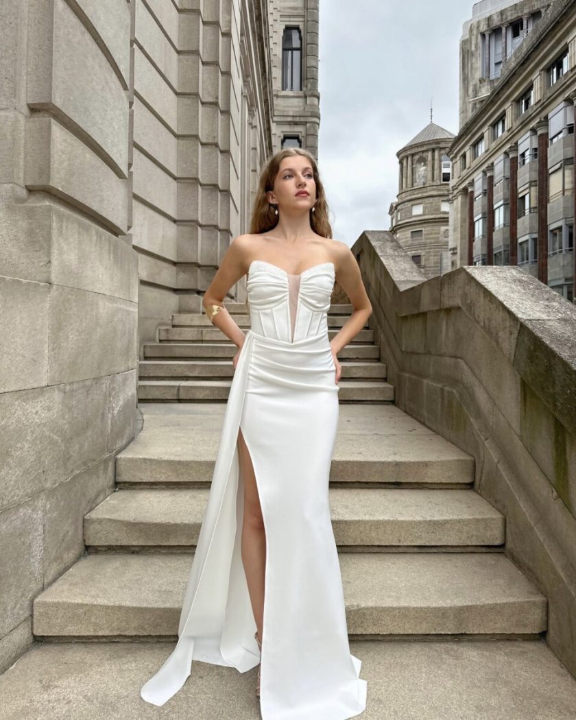 Vestido Sirena Corsé Brillos Novia - Imagen 2