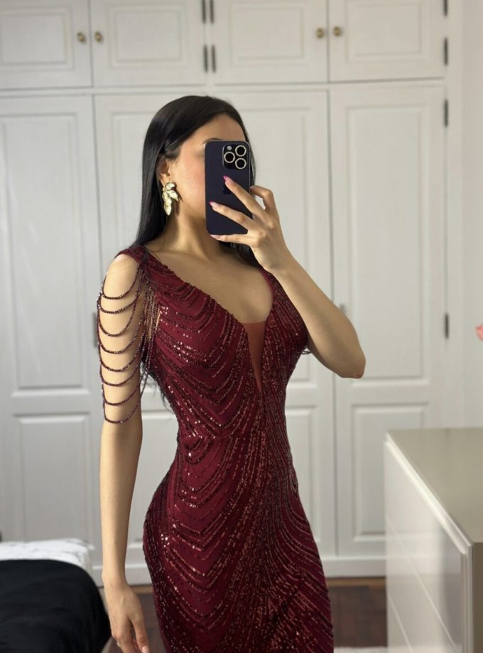 Vestido Cristales Hombro