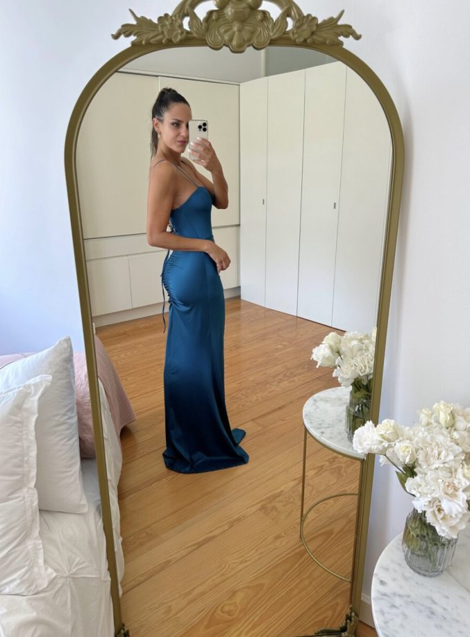 Vestido Seda Elástico Drapeado Espalda Novia