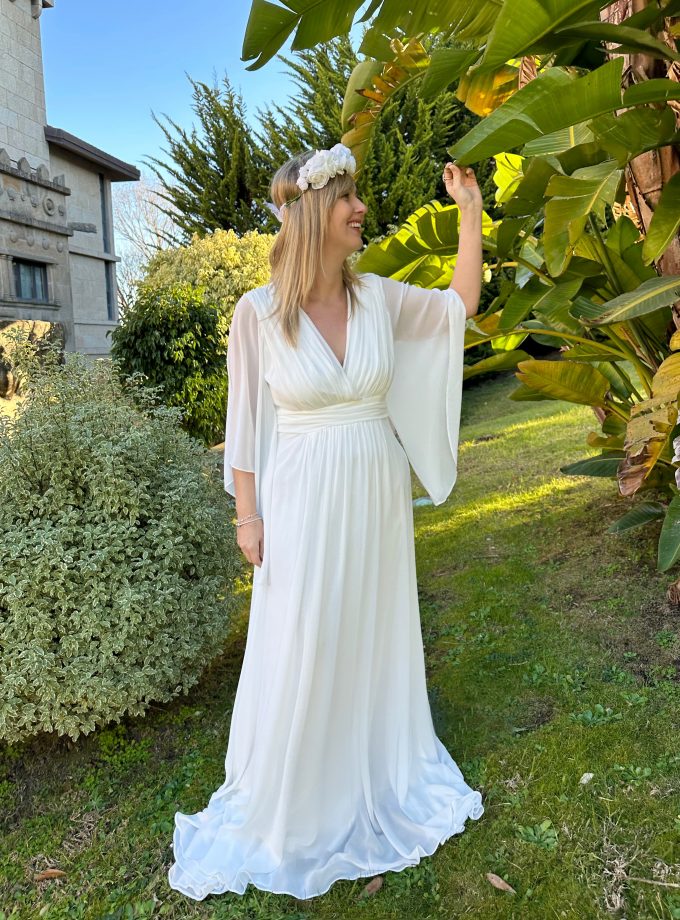 Vestido Gasa Mangas Novia Curvy