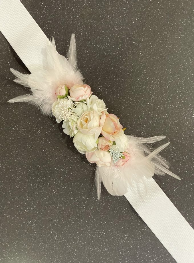Cinturón Floral Plumas Blanco