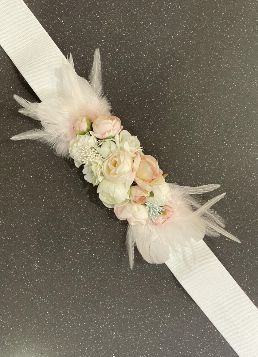 Cinturón Floral Plumas Blanco