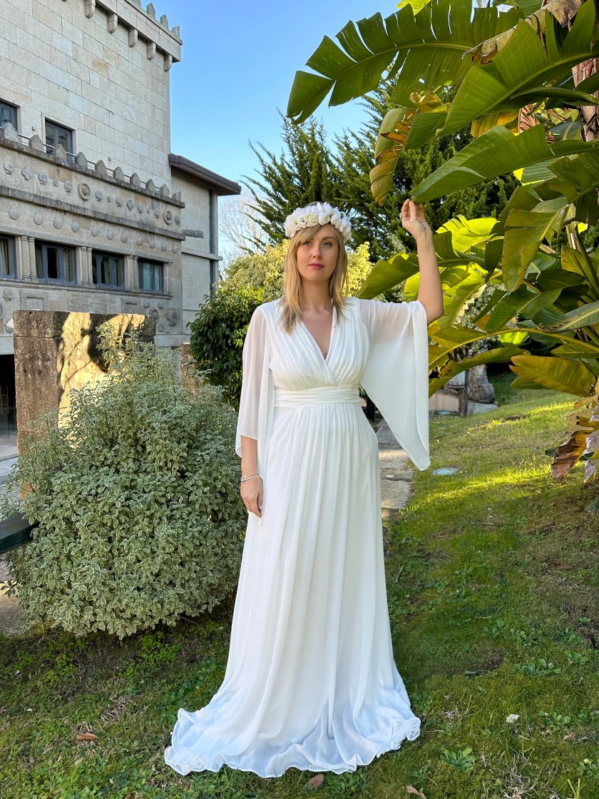 Vestido Gasa Mangas Novia Curvy - Imagen 8
