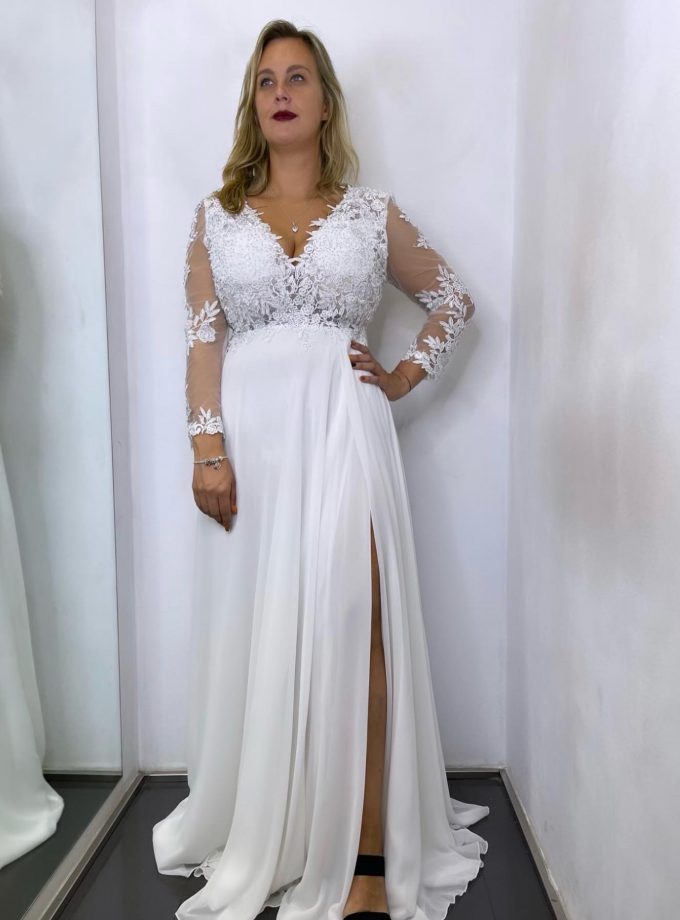 Vestido Dama Mangas Abertura Novia Curvy