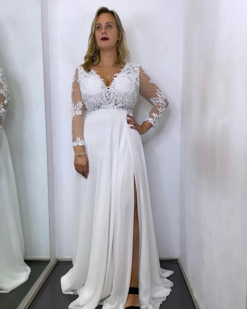 Vestido Dama Mangas Abertura Novia Curvy - Imagen 2