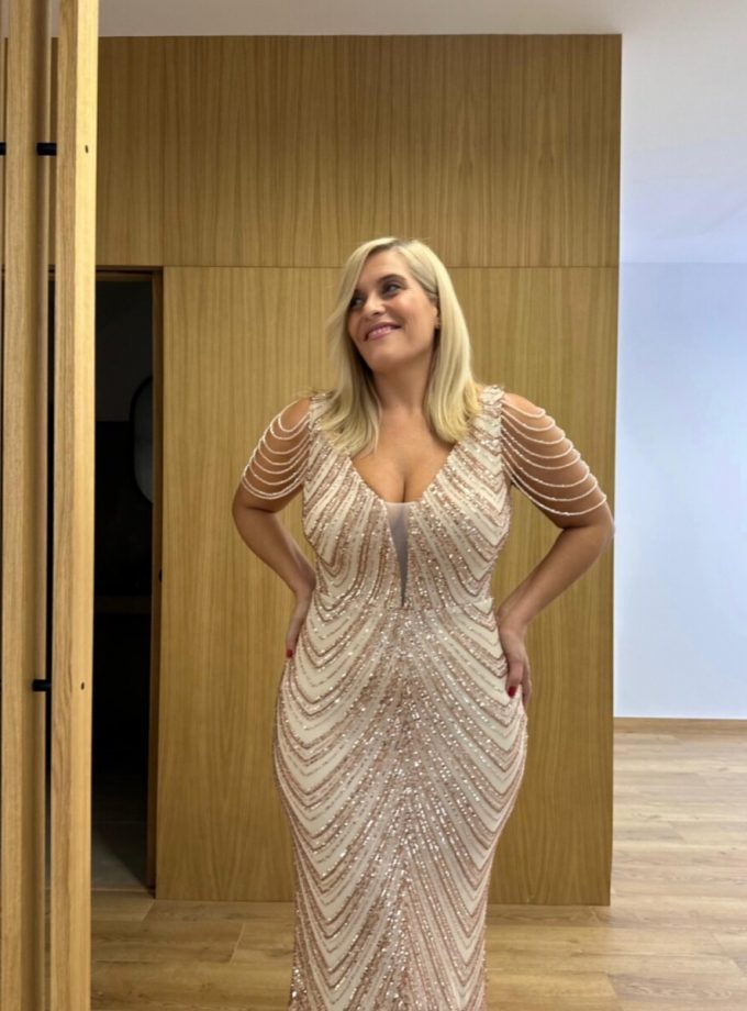 Vestido Cristales Hombro