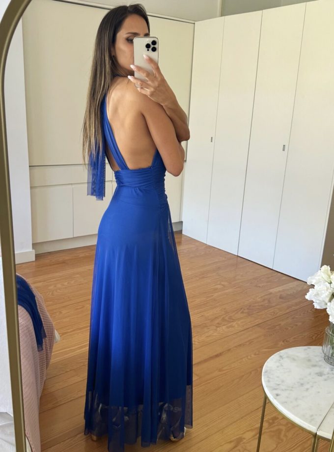 Vestido Tul Halter Abertura Pecho