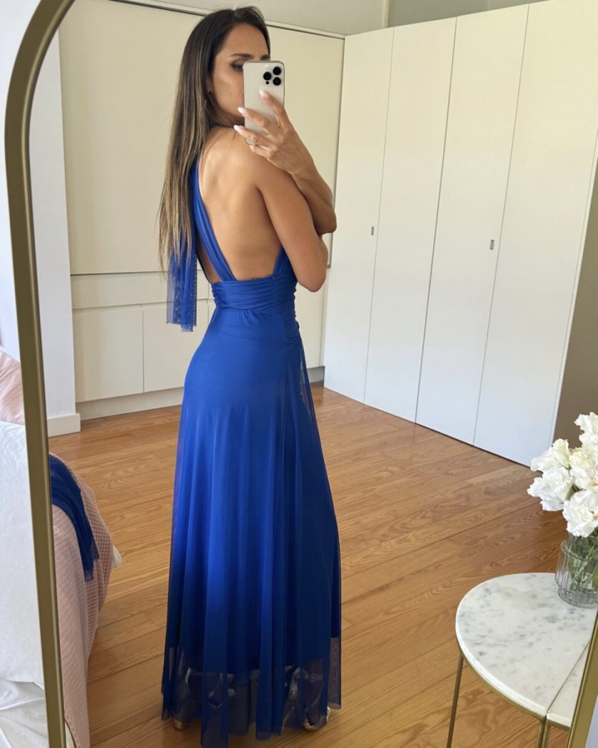Vestido Tul Halter Abertura Pecho - Imagen 8