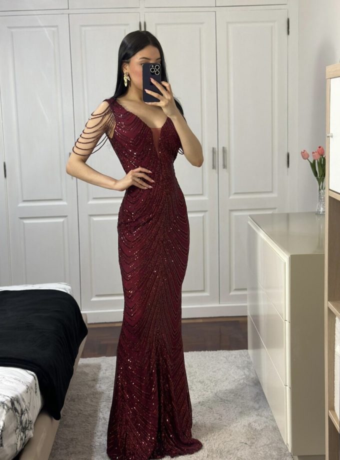 Vestido Cristales Hombro