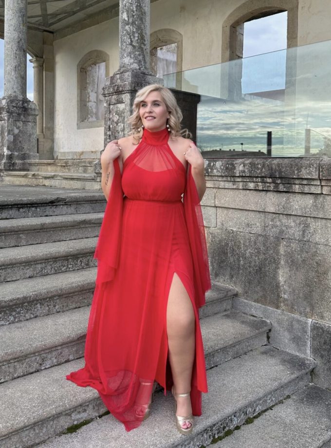 Vestido Tul Halter Transparencia pecho