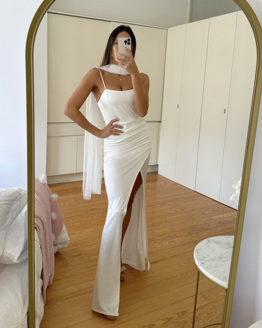 Vestido Seda Elástico Drapeado Espalda Novia - Imagen 26