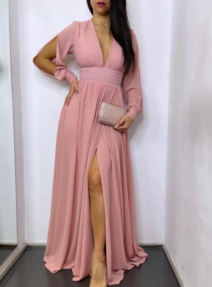 Vestido Gasa Aberturas Mangas