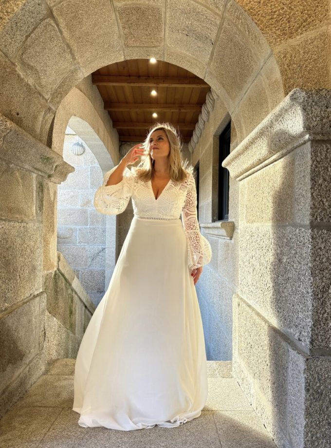 Vestido Ibiza Mangas Volante Novia