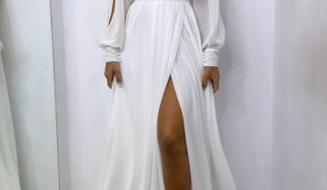 Vestido Gasa Aberturas Mangas Novia