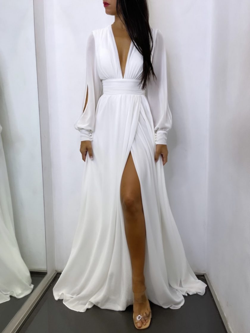 Vestido Gasa Aberturas Mangas Novia