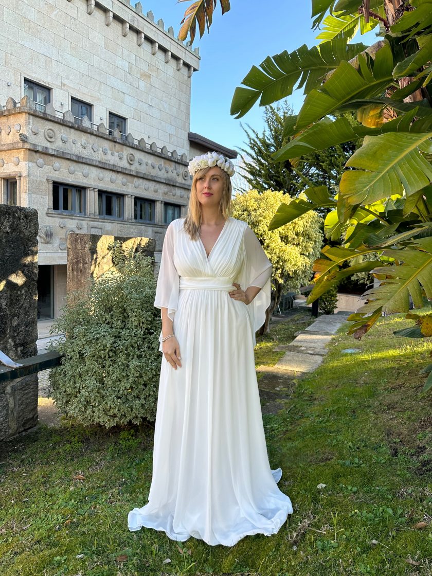 Vestido Gasa Mangas Novia Curvy - Imagen 14