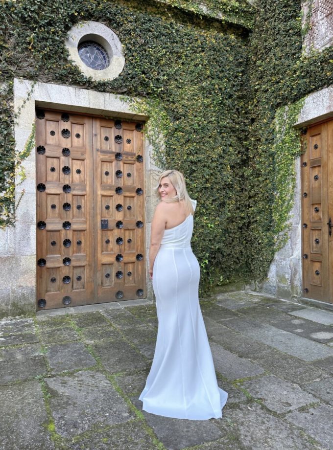 Vestido Sirena Hombro Flor Novia