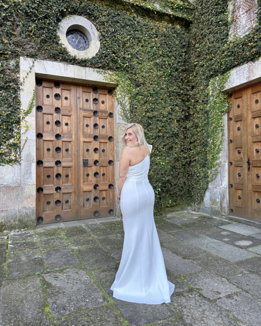 Vestido Sirena Hombro Flor Novia - Imagen 4