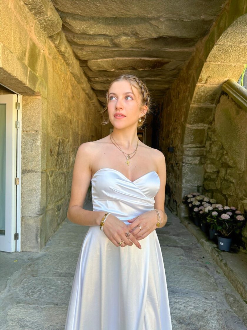 Vestido Seda Escote Corazón Novia - Imagen 2