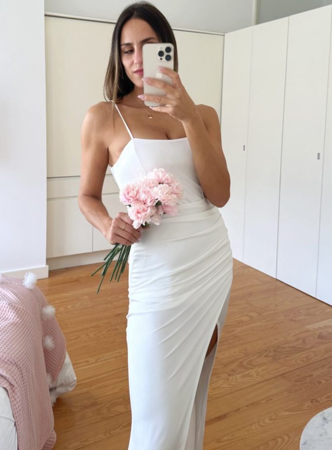 Vestido Seda Elástico Drapeado Espalda Novia