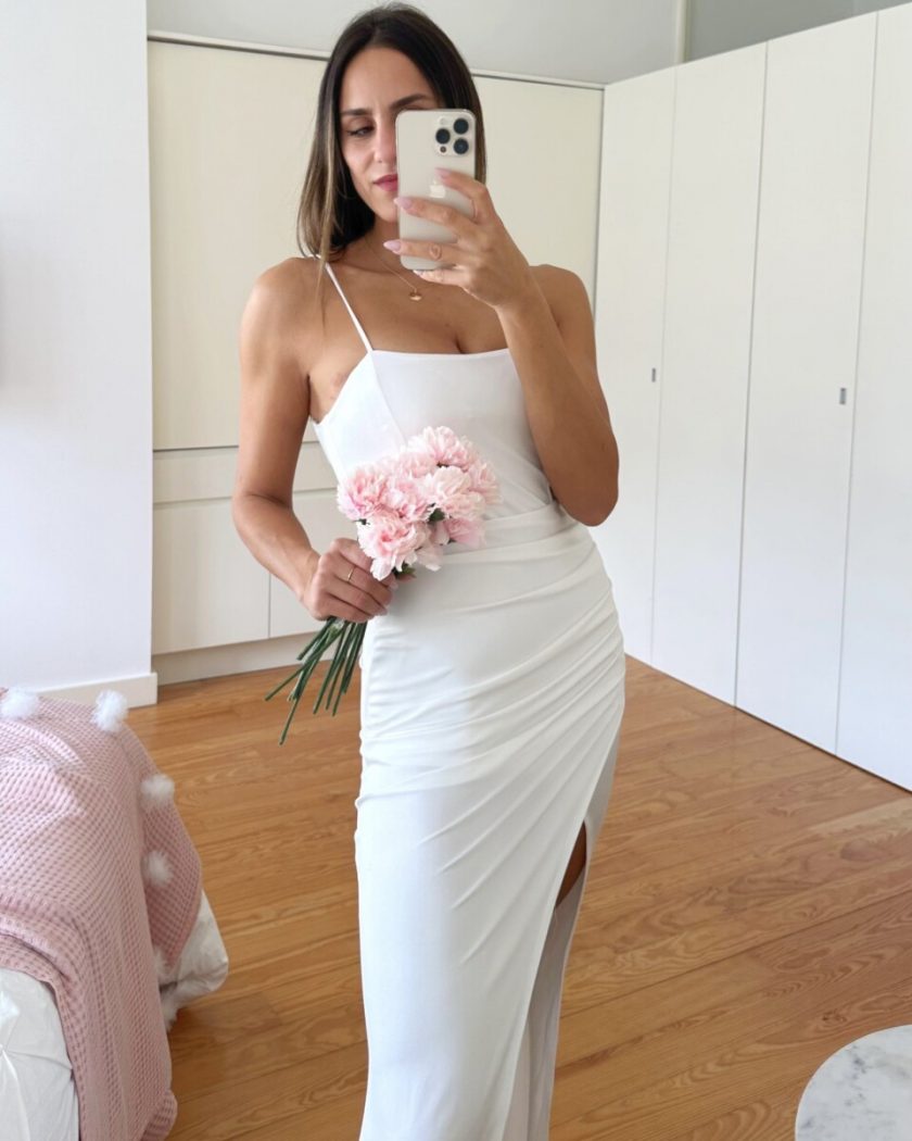 Vestido Seda Elástico Drapeado Espalda Novia - Imagen 25