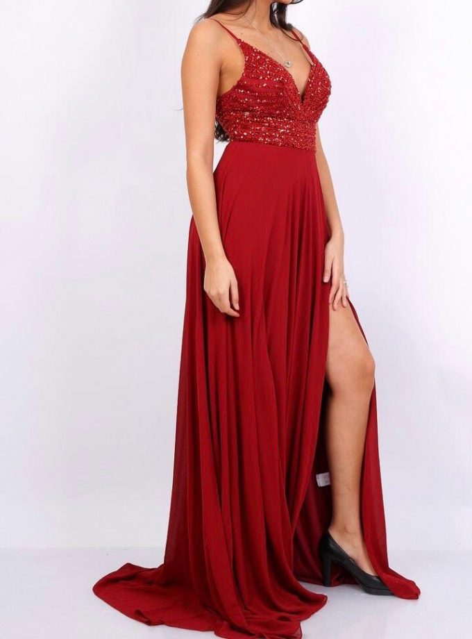 Vestido Gasa Brillos Pecho