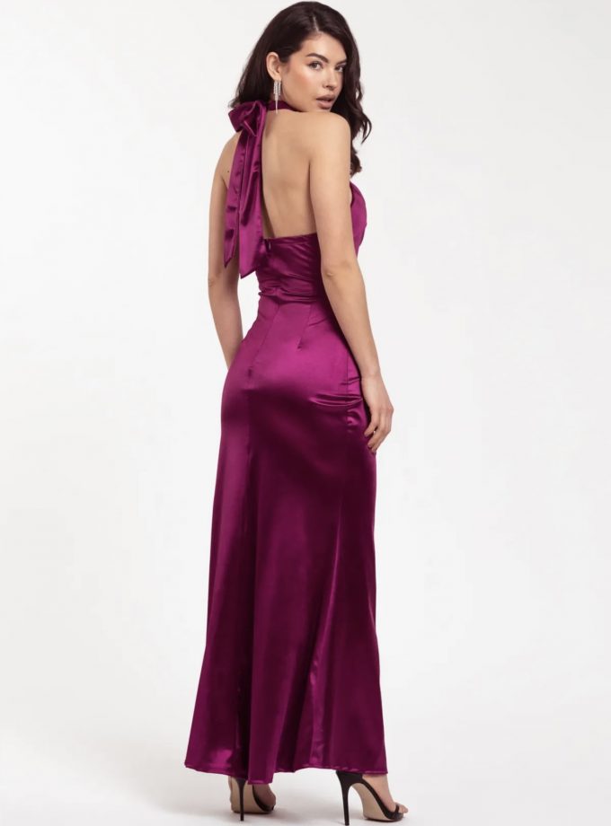 Vestido Seda Halter Drapeado