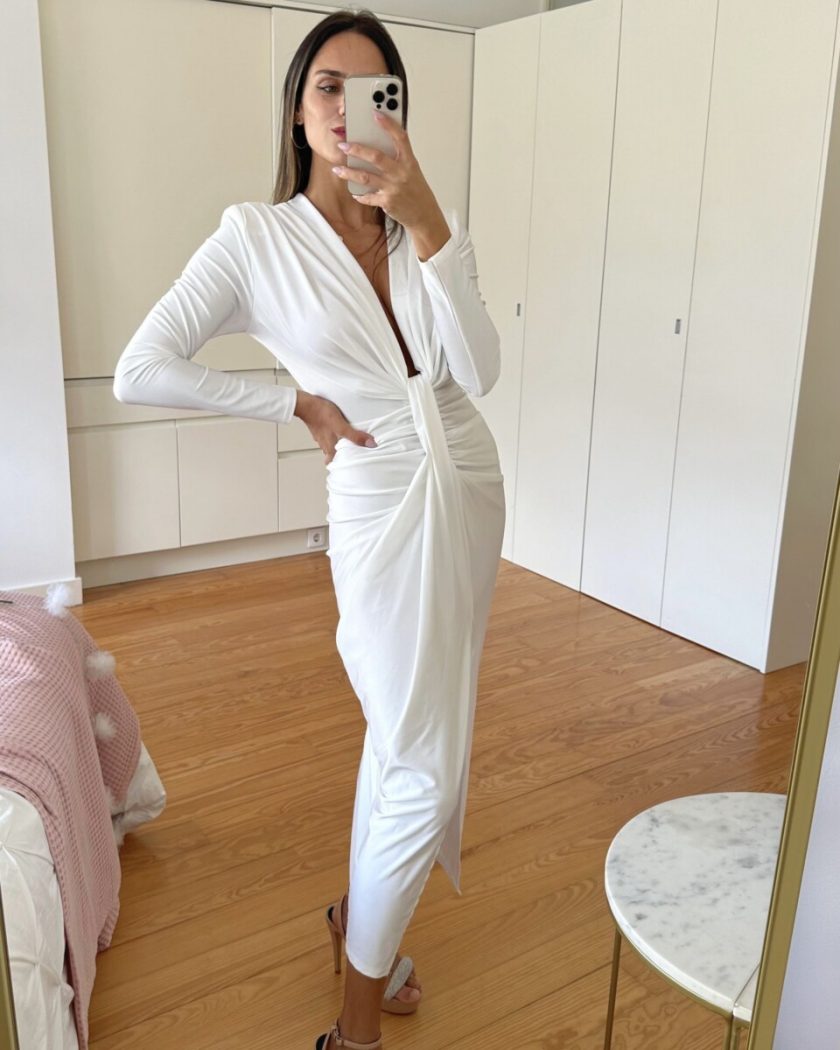 Vestido Seda Escote Nudo Mangas Novia