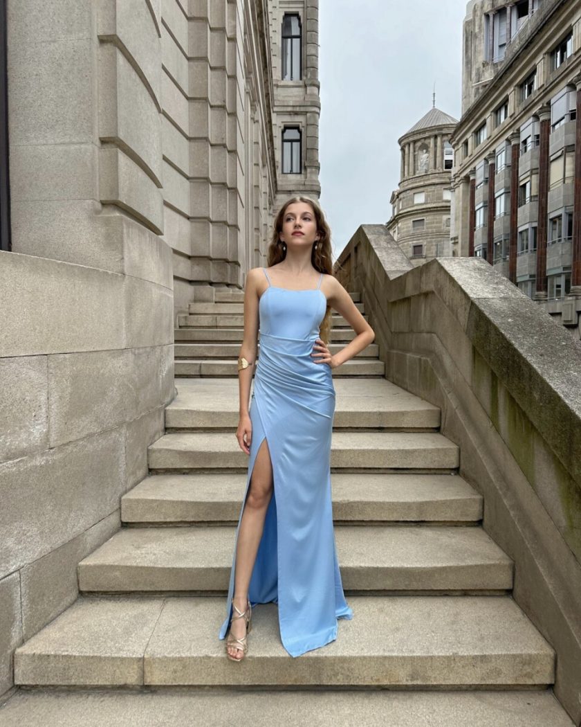 Vestido Seda Elástico Drapeado Espalda Novia - Imagen 9