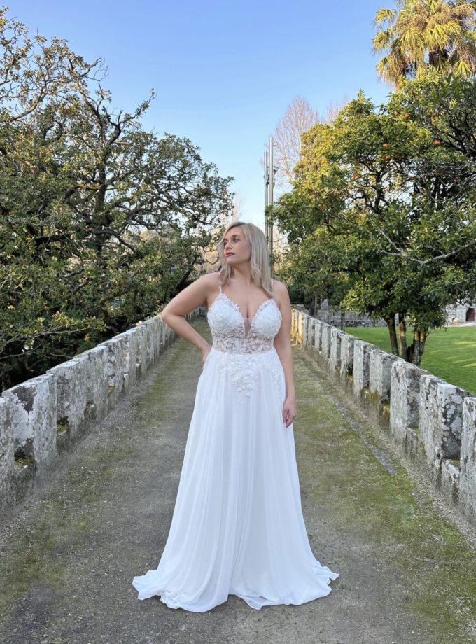 Vestido Novia Transparencias Flores Tirantes