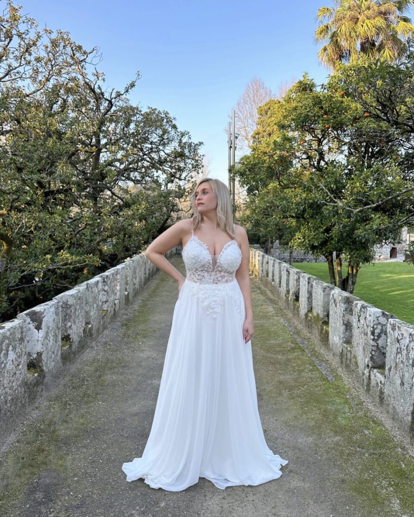 Vestido Novia Transparencias Flores Tirantes - Imagen 6