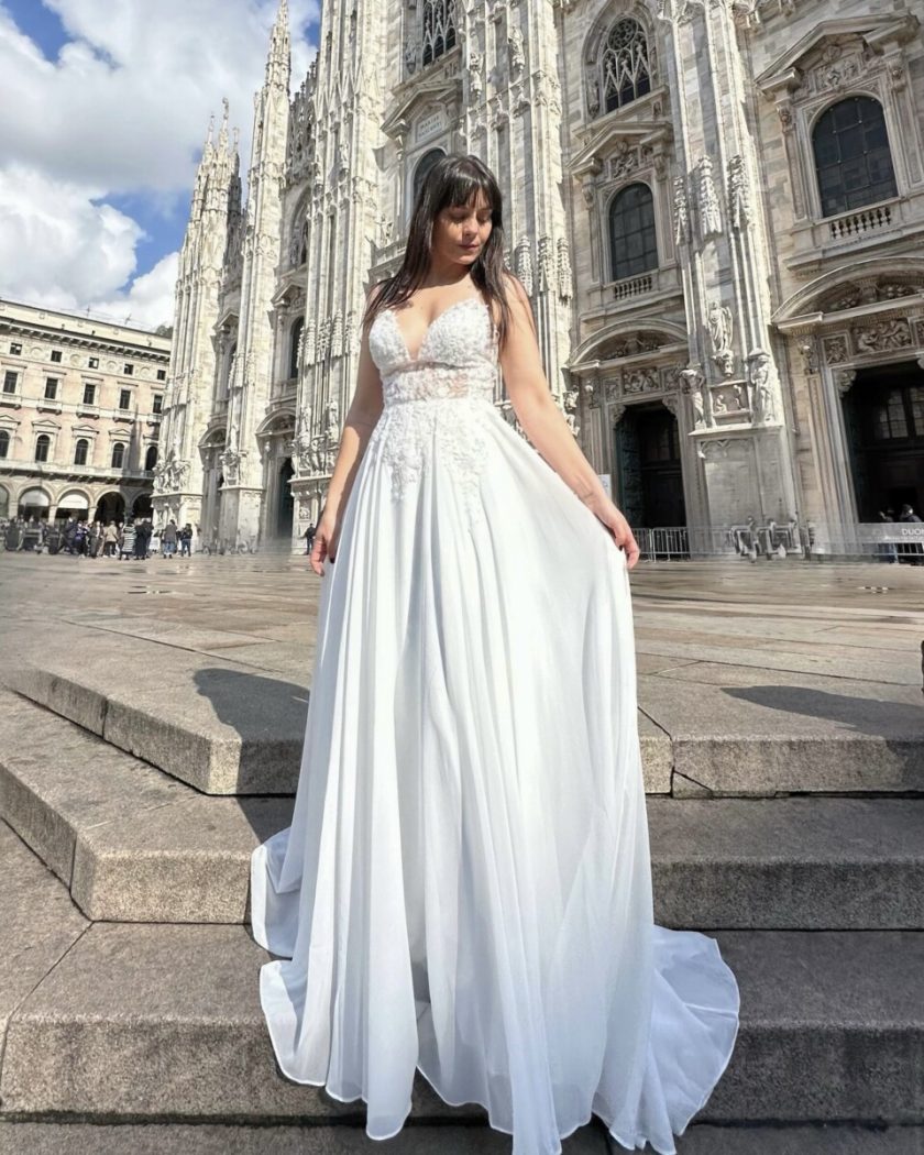 Vestido Novia Transparencias Flores Tirantes - Imagen 10