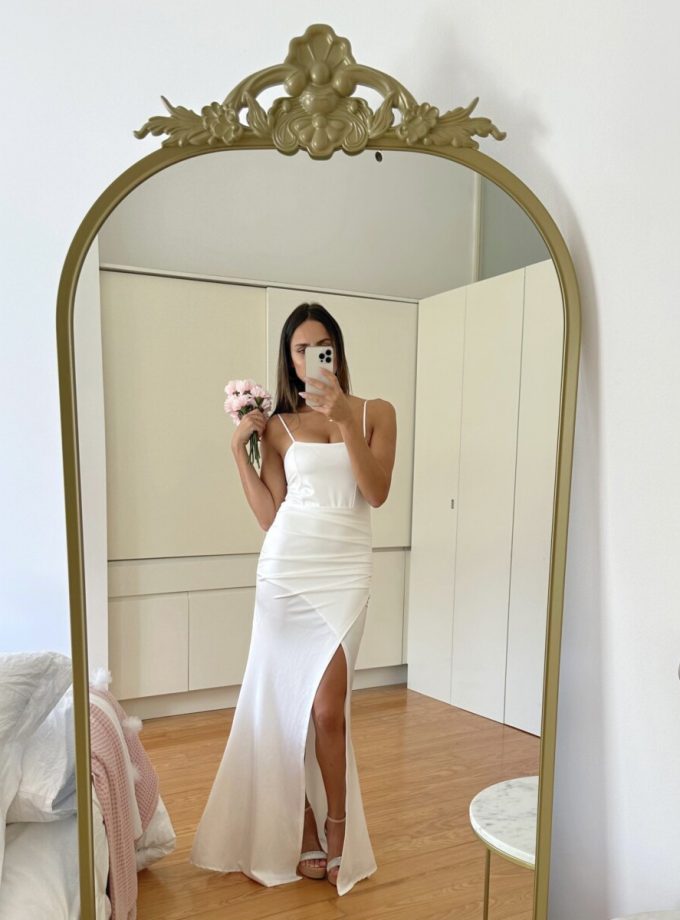 Vestido Seda Elástico Drapeado Espalda Novia