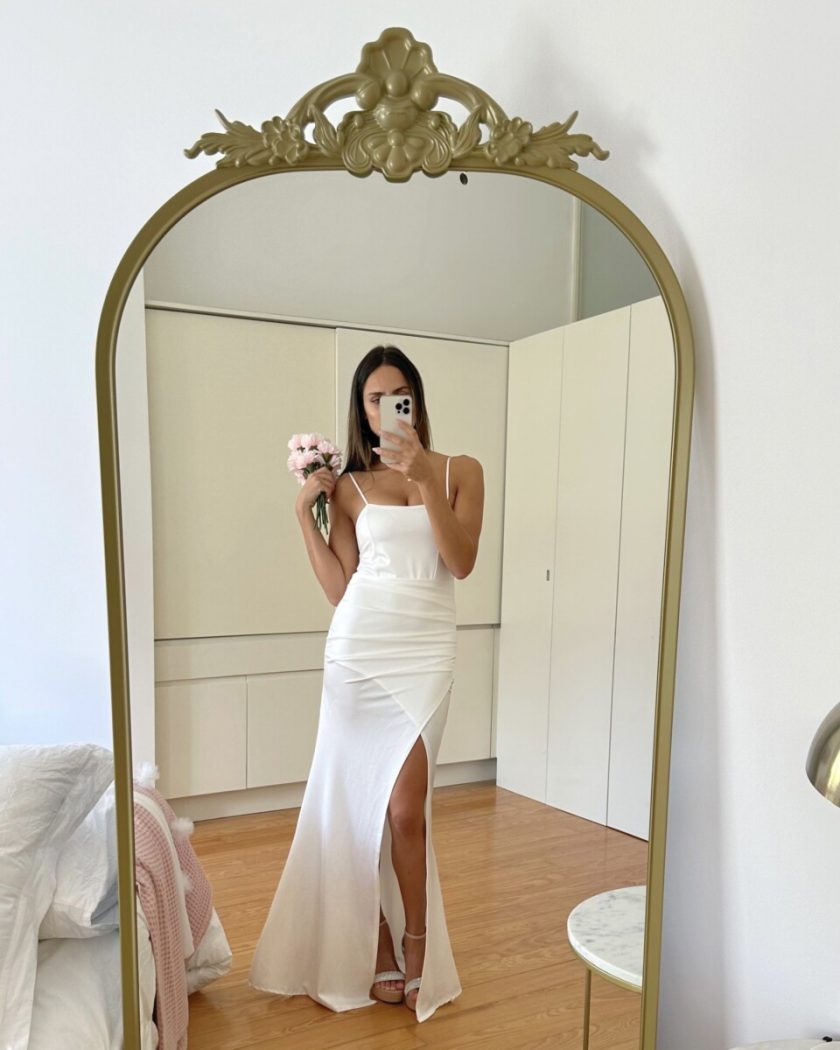 Vestido Seda Elástico Drapeado Espalda Novia