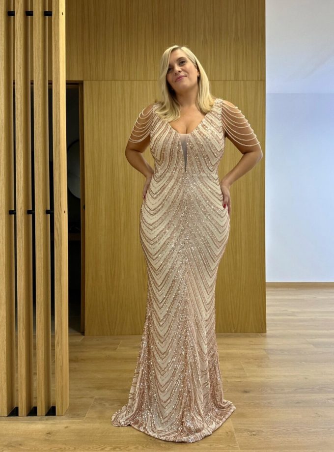 Vestido Cristales Hombro