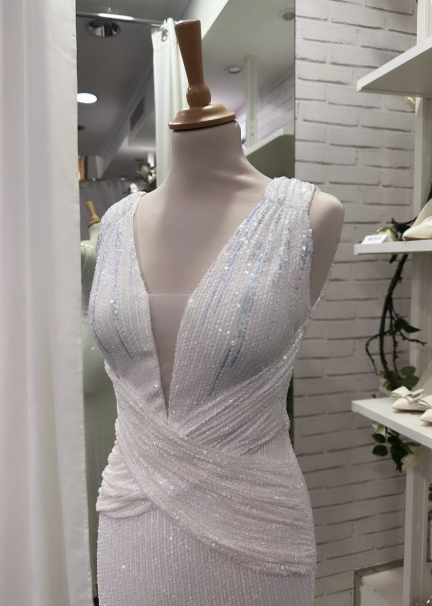 Vestido Novia Lentejuelas Cruzado - Imagen 4