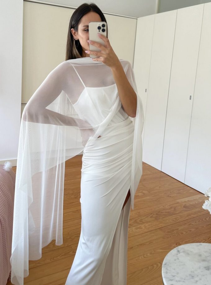 Vestido Seda Elástico Drapeado Espalda Novia