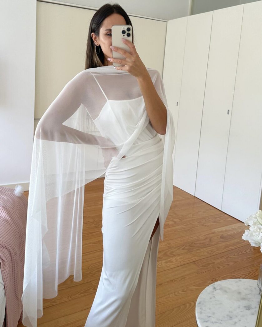 Vestido Seda Elástico Drapeado Espalda Novia - Imagen 30