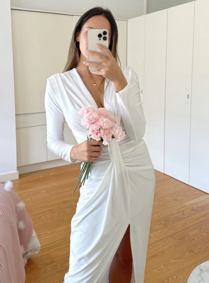 Vestido Seda Escote Nudo Mangas Novia