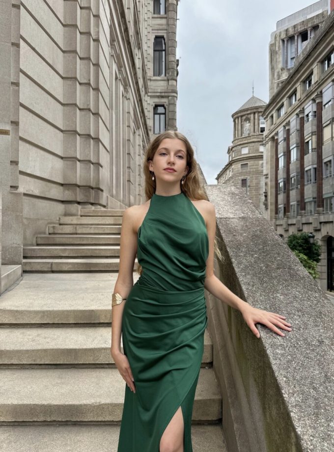 Vestido Seda Halter Drapeado