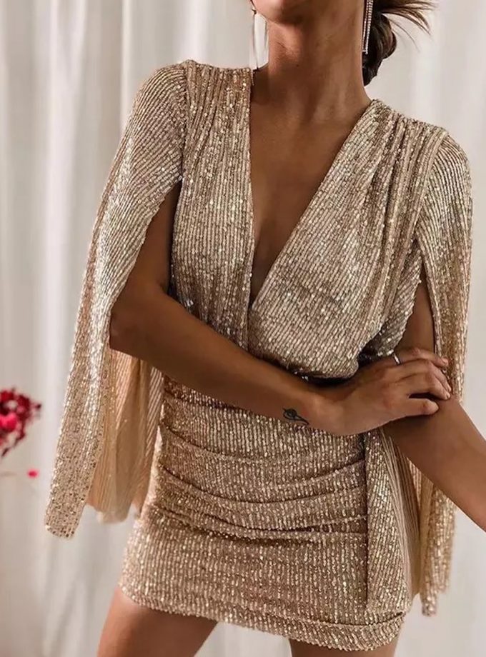 Vestido Lentejuelas Mangas Abiertas