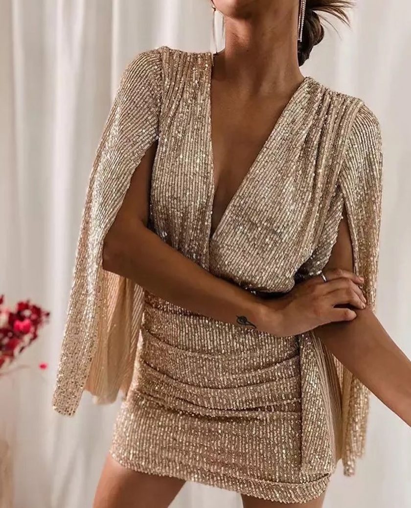 Vestido Lentejuelas Mangas Abiertas - Imagen 4