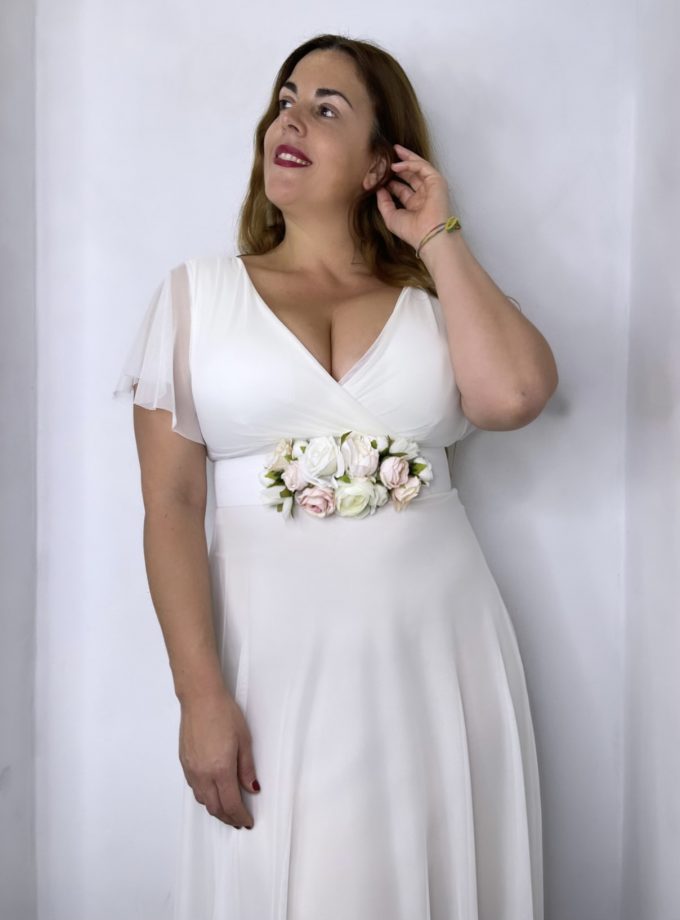 Vestido Tul Basic Mangas Novia